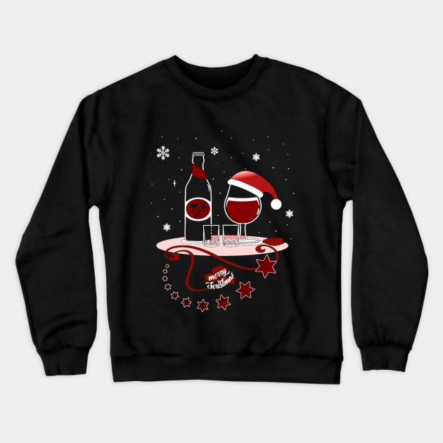 A glass of wine with a Santa hat - Funny place setting Crewneck Sweatshirt by amarth-drawing